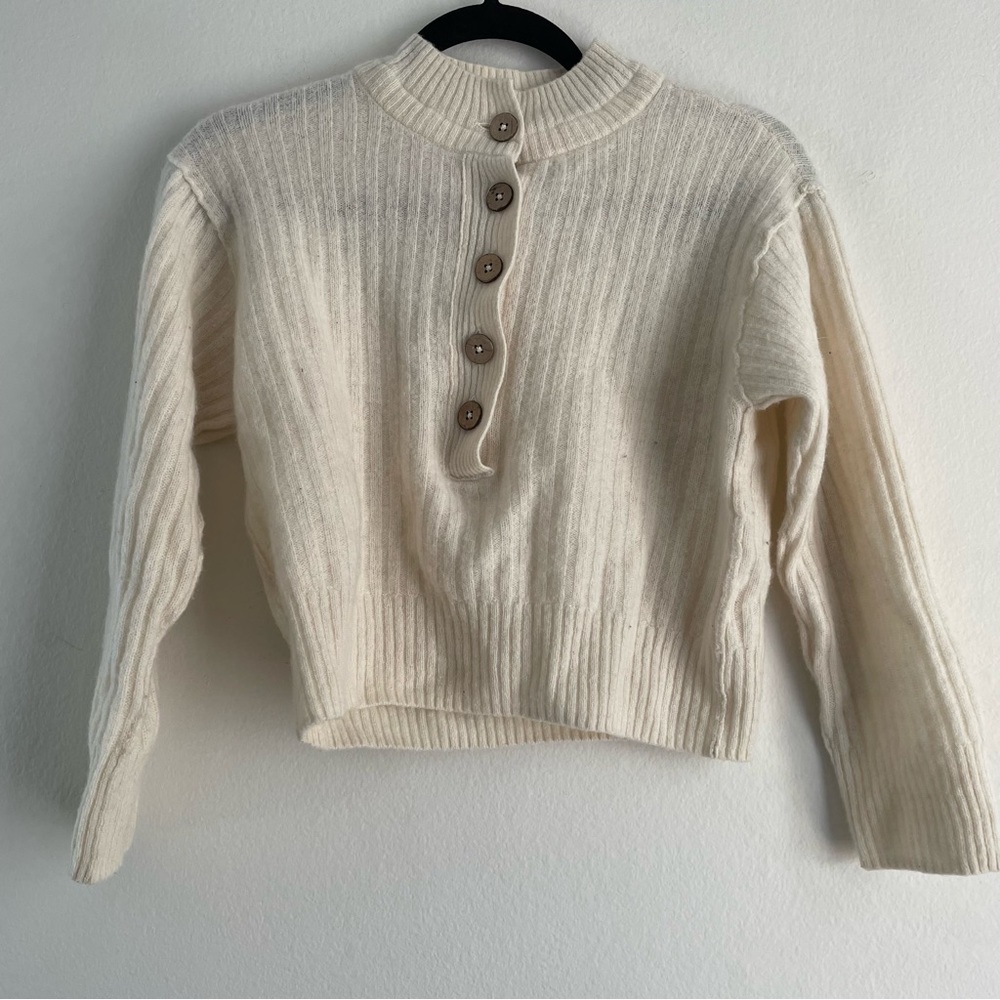 Free People half button up cardigan in cream white with wooden buttons